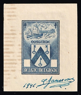 1946 Belgium, Master Die Proof Sheetlet, Imperforate, Signed by Artist