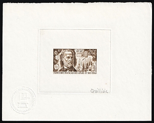 1972 20fr French Territory of the Afars and the Issas, Master Die Proof Sunken Sheetlet, Airmail, Brown, Signed by Artist