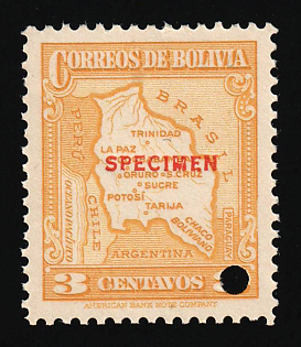 1935 3c Plurinational State of Bolivia, Specimen, Annulated