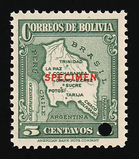 1935 5c Plurinational State of Bolivia, Specimen, Annulated