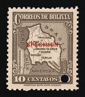 1935 10c Plurinational State of Bolivia, Specimen, Annulated
