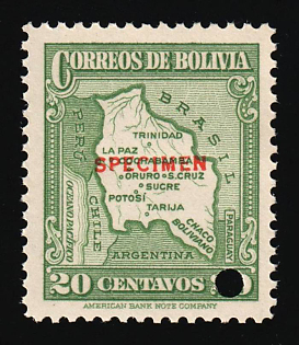 1935 20c Plurinational State of Bolivia, Specimen, Annulated