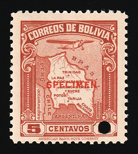 1935 5c Plurinational State of Bolivia, Airmail, Specimen, Annulated