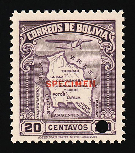 1935 20c Plurinational State of Bolivia, Airmail, Specimen, Annulated