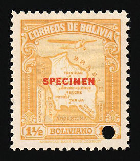 1935 1/2b Plurinational State of Bolivia, Airmail, Specimen, Annulated
