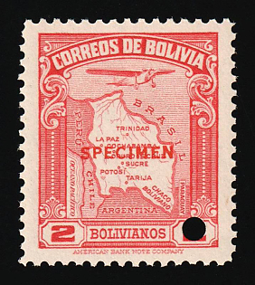 1935 2b Plurinational State of Bolivia, Airmail, Specimen, Annulated