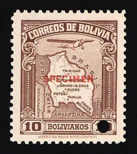 1935 10b Plurinational State of Bolivia, Airmail, Specimen, Annulated