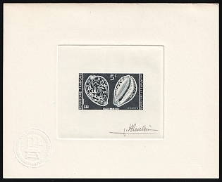 1977 5fr French Territory of the Afars and the Issas, Master Die Proof Sunken Sheetlet, Black, Signed by Artist