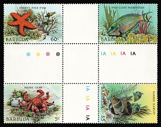 1980 Barbuda, Se-tenant, Gutter Block