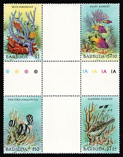 1980 Barbuda, Se-tenant, Gutter Block