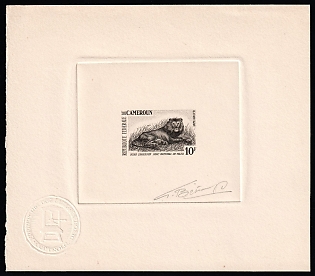 1964 10fr Republic of Cameroon, Master Die Proof Sunken Sheetlet, Grey, Signed by Artist