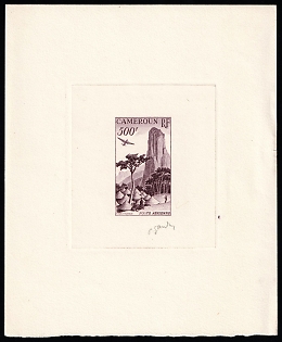 1953 500fr Cameroon, French Colonies, Master Die Proof Sunken Sheetlet, Signed by Artist