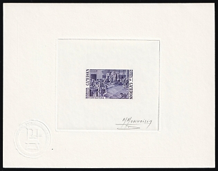 1969 30fr Republic of Cameroon, Master Die Proof Sunken Sheetlet, Violet Trial Color, Signed by Artist