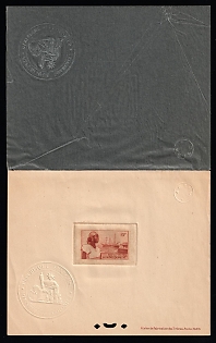1947 10c Guadeloupe, Overseas Department of France, Proof Sheetlet with Curtain, Epreuve de Luxe, Deluxe Presentation Miniature Sheet