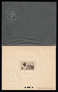 1947 10c Guadeloupe, Overseas Department of France, Proof Sheetlet with Curtain, Epreuve de Luxe, Deluxe Presentation Miniature Sheet