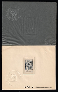 1947 1.5fr Guadeloupe, Overseas Department of France, Proof Sheetlet with Curtain, Epreuve de Luxe, Deluxe Presentation Miniature Sheet