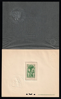 1947 2fr Guadeloupe, Overseas Department of France, Proof Sheetlet with Curtain, Epreuve de Luxe, Deluxe Presentation Miniature Sheet