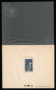 1947 10fr Guadeloupe, Overseas Department of France, Proof Sheetlet with Curtain, Epreuve de Luxe, Deluxe Presentation Miniature Sheet