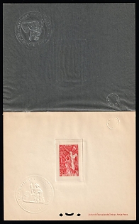 1947 20fr Guadeloupe, Overseas Department of France, Proof Sheetlet with Curtain, Epreuve de Luxe, Deluxe Presentation Miniature Sheet