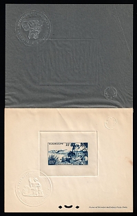 1947 100fr Guadeloupe, Overseas Department of France, Proof Sheetlet with Curtain, Epreuve de Luxe, Deluxe Presentation Miniature Sheet, Airmail