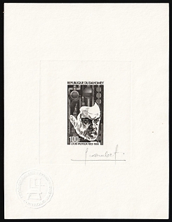 1972 100fr Republic of Benin (Dahomey), Airmail, Master Die Proof Sunken Sheetlet, Black, Signed by Artist