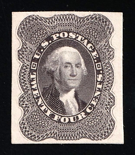 1851-60 24c Washington, United States, USA, Blackish Violet, Proof, Plate on Card, Imperforate