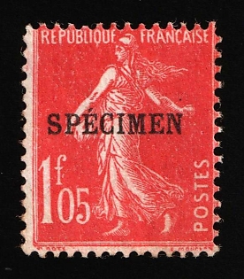 1925 1.05fr France, Specimen, SHIFTED Perforation