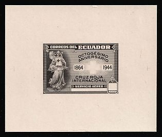 1945 Republic of Ecuador, Red Cross, Trial Color Proof Sheetlet, Black
