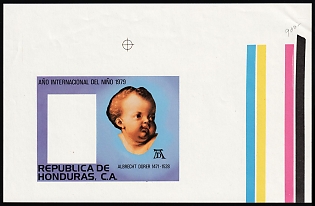 1980 Republic of Honduras, Airmail, Souvenir Sheet, Imperforate, Color Trial Proof, Corner Margins, Control Strips