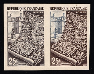 1954 25fr France, Pair, Trial Multi-Color Proofs, Imperforate
