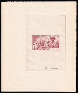 1942 2fr+6fr Martinique, French Colonies, Master Die Proof Sunken Sheetlet, Signature, Signed