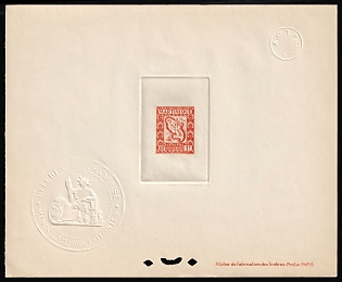 1947 1fr Martinique, French Colonies, Postage due, Proof Sheetlet, Epreuve de Luxe, Deluxe Presentation Miniature Sheet