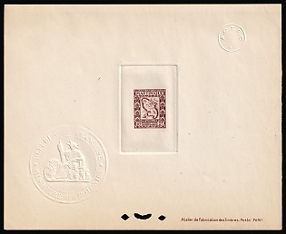 1947 2fr Martinique, French Colonies, Postage due, Proof Sheetlet, Epreuve de Luxe, Deluxe Presentation Miniature Sheet