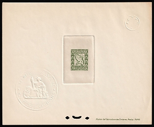 1947 20fr Martinique, French Colonies, Postage due, Proof Sheetlet, Epreuve de Luxe, Deluxe Presentation Miniature Sheet