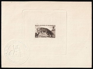 1952 8fr Saint Pierre and Miquelon, French Colonies, Proof Sheetlet, Epreuve de Luxe, Deluxe Presentation Miniature Sheet, Watermark