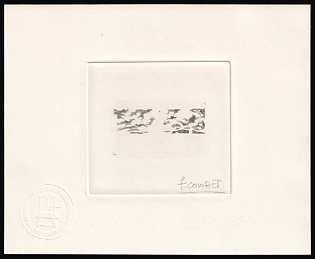 1993 5fr Saint Pierre and Miquelon, Airmail, French Colonies, Master Die Proof Sunken Sheetlet, Mirrored Image, Black, Signature