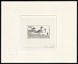 1993 10fr Saint Pierre and Miquelon, Airmail, French Colonies, Master Die Proof Sunken Sheetlet, Black, Signature