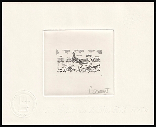 1993 10fr Saint Pierre and Miquelon, Airmail, French Colonies, Master Die Proof Sunken Sheetlet, Mirrored Image, Black, Signature