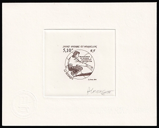 1994 5.10fr Saint Pierre and Miquelon, French Colonies, Master Die Proof Sunken Sheetlet, Brown, Signature