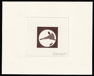 1994 5.10fr Saint Pierre and Miquelon, French Colonies, Master Die Proof Sunken Sheetlet, Mirrored Image, Brown, Signature