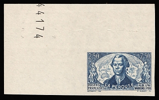 1942 2.5fr+7.5fr France, Imperforate Single, Rare, Corner Margins, Plate Number '44174'