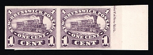 1860-63 1c on piece New Brunswick, Canada, British Colonies, Plate Proof, Pair, Imperforate