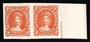 1860-63 2c on piece New Brunswick, Canada, British Colonies, Plate Proof, Pair, Imperforate