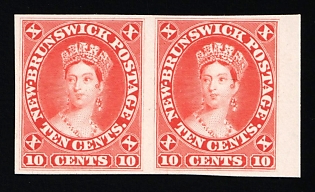 1860-63 10c on piece New Brunswick, Canada, British Colonies, Plate Proof, Pair, Imperforate