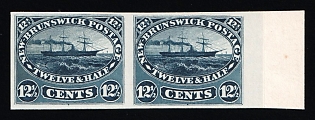 1860-63 12.5c on piece New Brunswick, Canada, British Colonies, Plate Proof, Pair, Imperforate