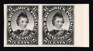 1860-63 17c on piece New Brunswick, Canada, British Colonies, Plate Proof, Pair, Imperforate