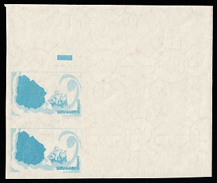 1989 90np Oriental Republic of Uruguay, Trial Color Proofs, Imperforate, Pair, Corner Margins, Watermark, Control Strip