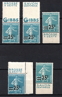 1926 25c on 30c France, Sheet Inscriptions, Margins