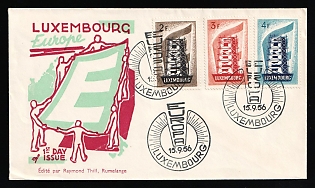 1956 (15 Sep) 'Europa CEPT - Edited by Raymond Thill, Rumelange', Luxembourg, First Day Cover used in Luxembourg franked with Complete Set of 2fr - 4fr, Commemorative Postmarks