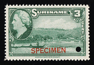 1945 3c Suriname, Netherlands Colonies, Specimen, Annulated
